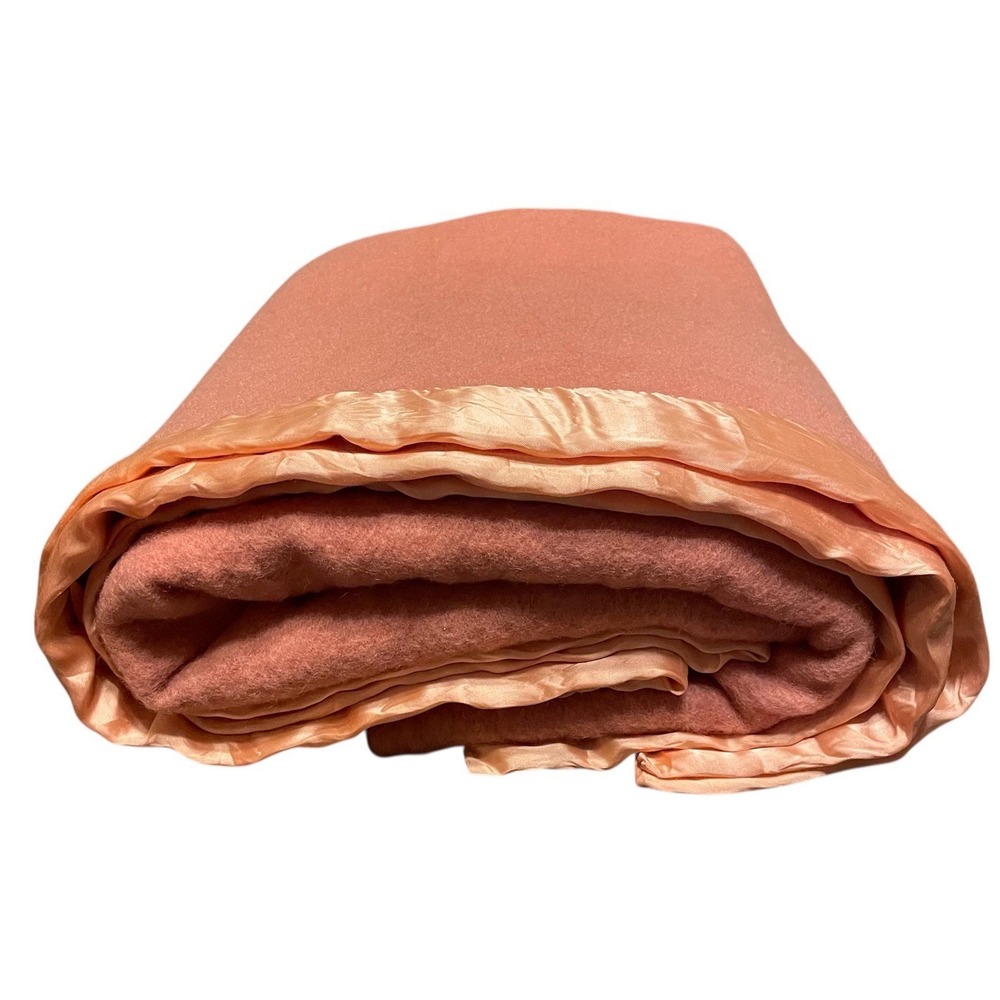 Vtg St Mary's Wool Blanket Satin Trim 1950's 70" X 76" Dusty Pink Twin Bed Size